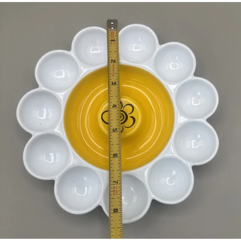 Daisy Ceramic Deviled Egg Platter Center for Dips Garnish Easter Teatime Spring